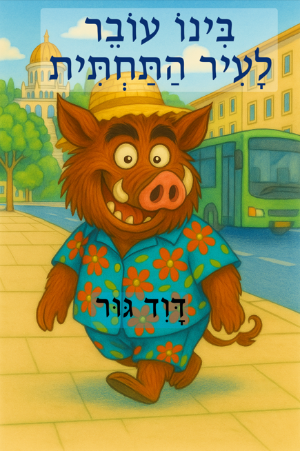 כריכת הספר: בינו עובר לעיר התחתית - ספר ילדים מאת דוד גור על חזיר בר שעובר מהגליל לחיפה
